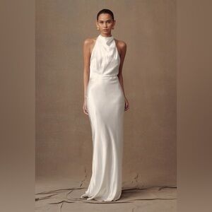Meshki - Iridescent Satin Cowl Maxi Dress - Ivory